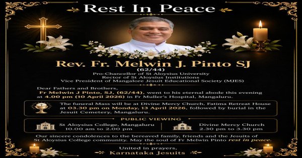 Fr Melwin J Pinto SJ, Rector of St Aloysius Institutions, Mangalore passes away